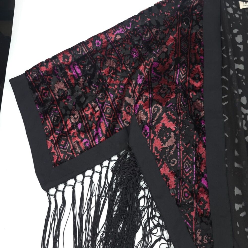 IDYLLWIND Dean Ikat Velvet Rocket Kimono Black Fringe Artsy Beachy Western Boho - Picture 6 of 11